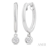 1/10 Ctw Petite Bezel Drop Round Cut Diamond Fashion Huggies in 10K White Gold